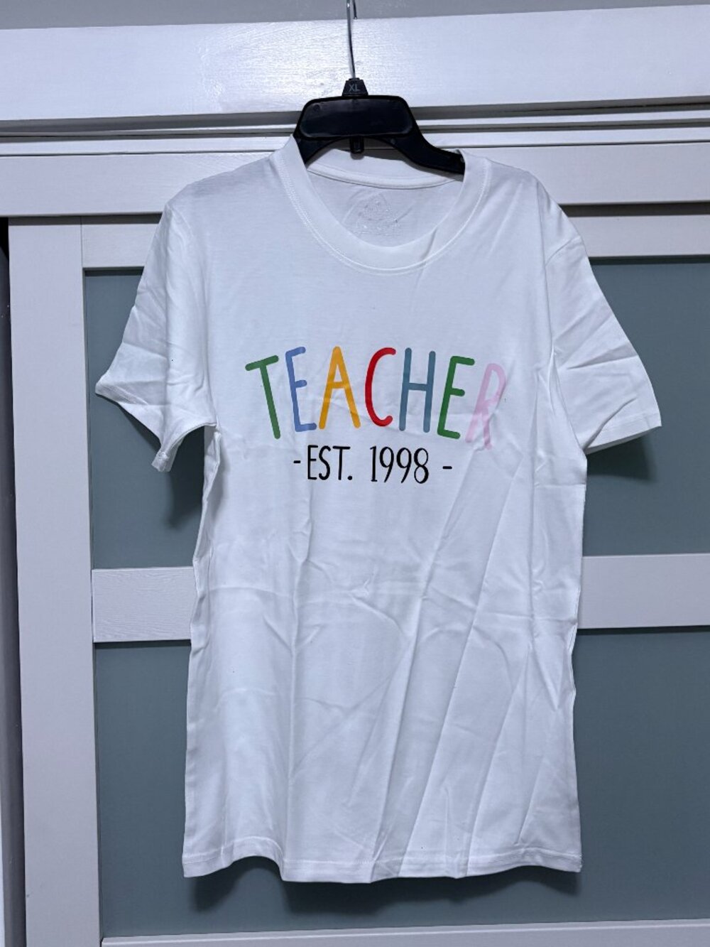 Teacher Est 1998 T-Shirt White Cotton S/S NEW